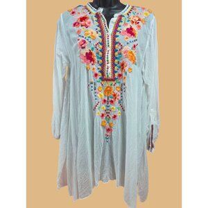 Johnny Was Womens Embroidered Sheer Tunic Blouse Top Medium